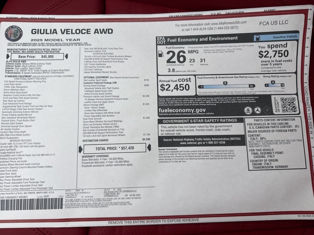 2025 Alfa Romeo Giulia Veloce AWD