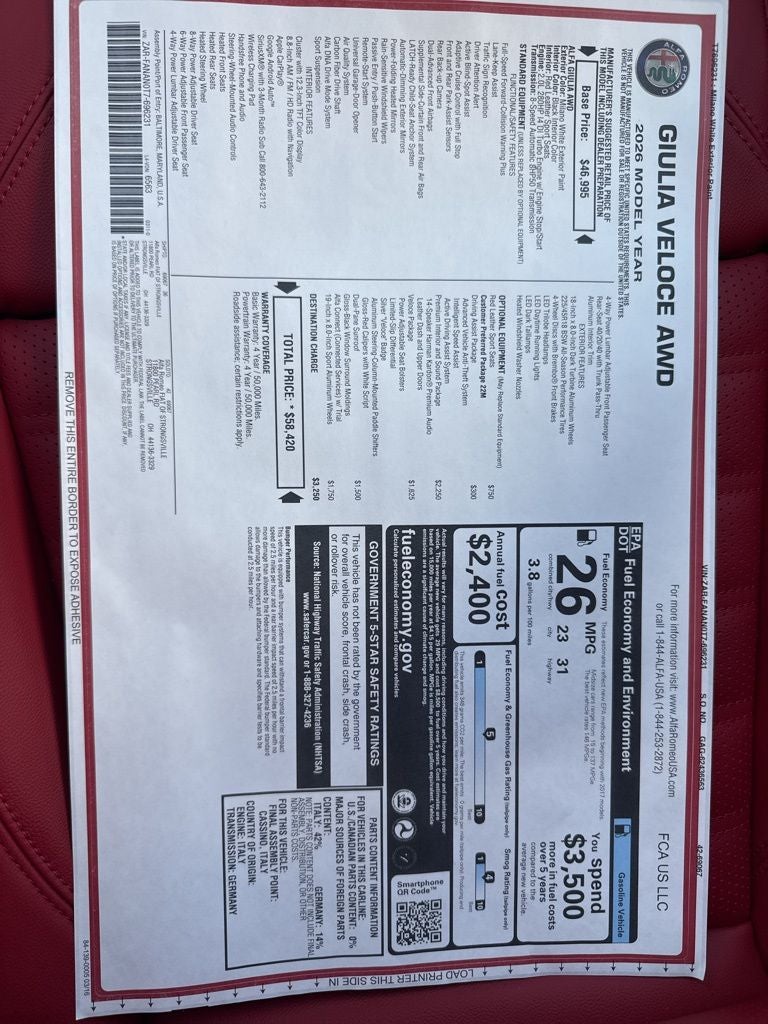 2026 Alfa Romeo Giulia Base Veloce
