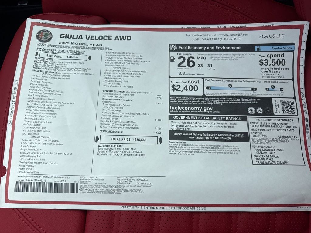 2026 Alfa Romeo Giulia Base Veloce