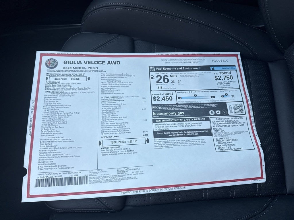 2025 Alfa Romeo Giulia Veloce AWD