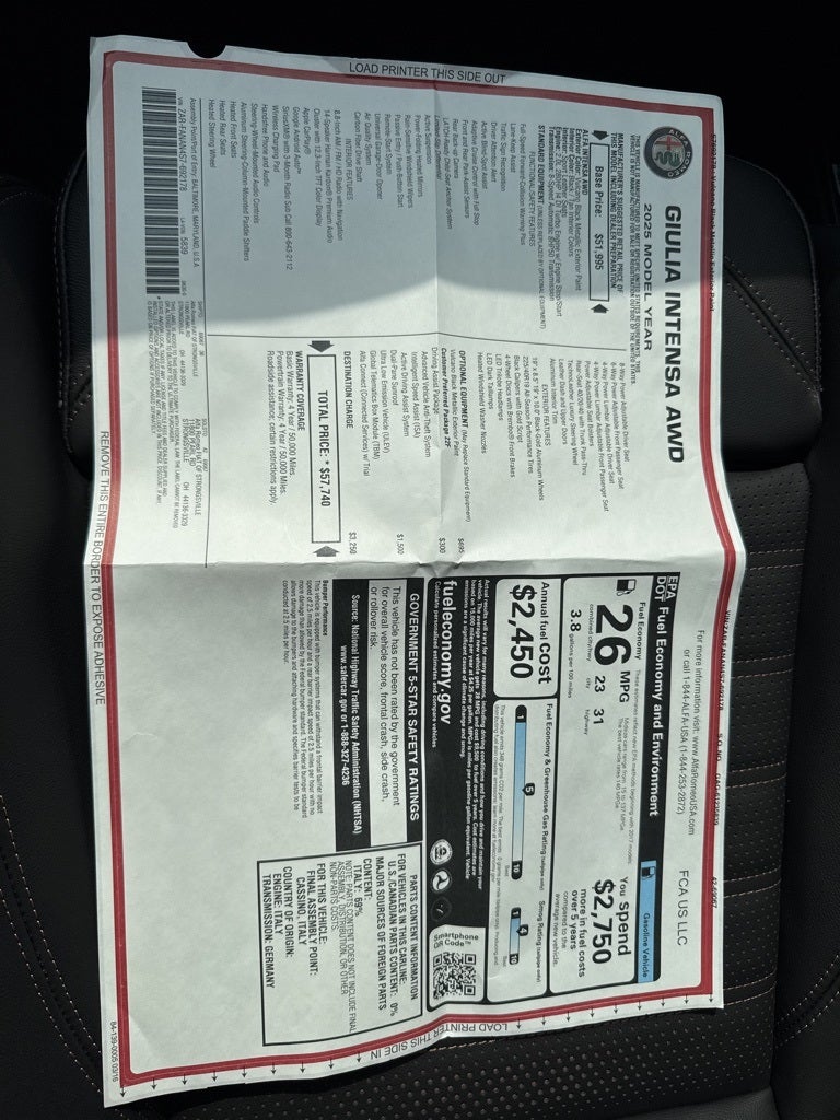 2025 Alfa Romeo Giulia Intensa AWD
