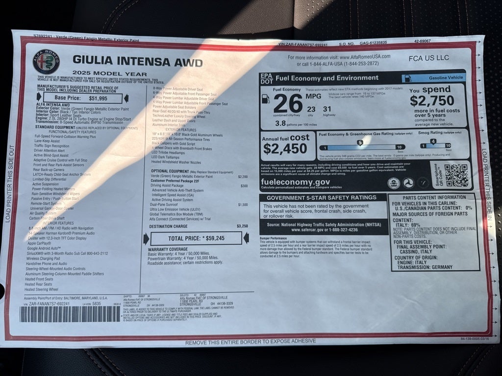 2025 Alfa Romeo Giulia Intensa AWD