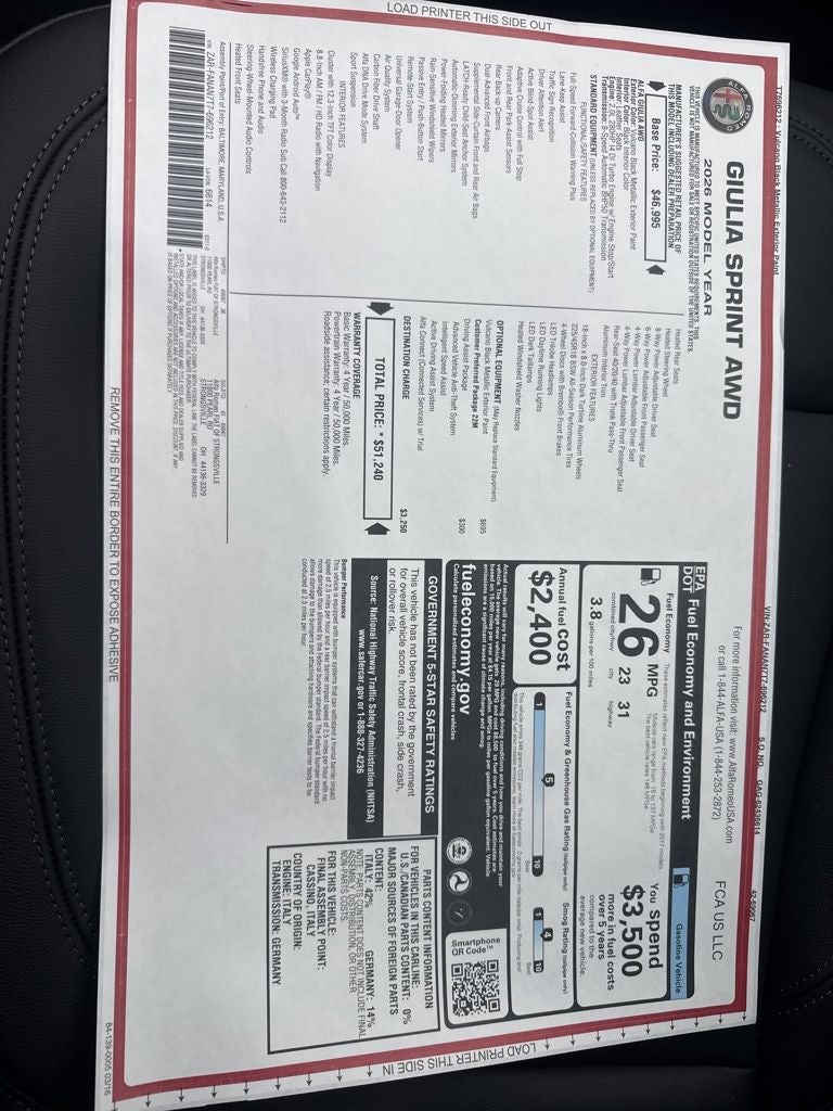 2026 Alfa Romeo Giulia Sprint AWD
