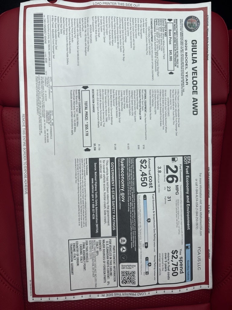 2025 Alfa Romeo Giulia Veloce AWD