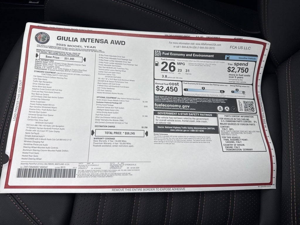 2025 Alfa Romeo Giulia Intensa AWD