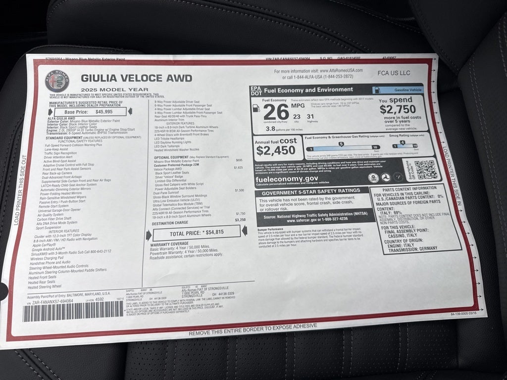 2025 Alfa Romeo Giulia Veloce AWD