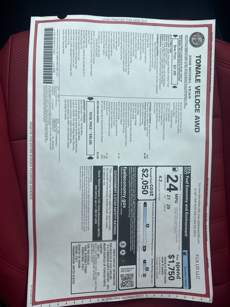 2026 Alfa Romeo Tonale Veloce AWD