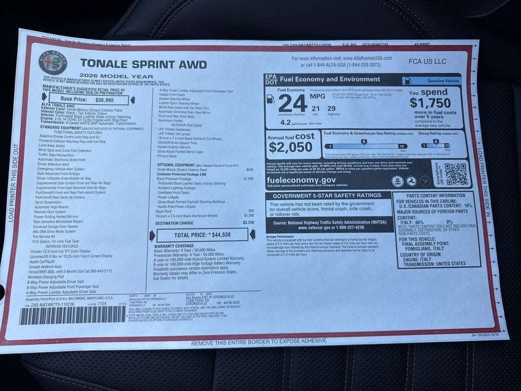 2026 Alfa Romeo Tonale Sprint AWD