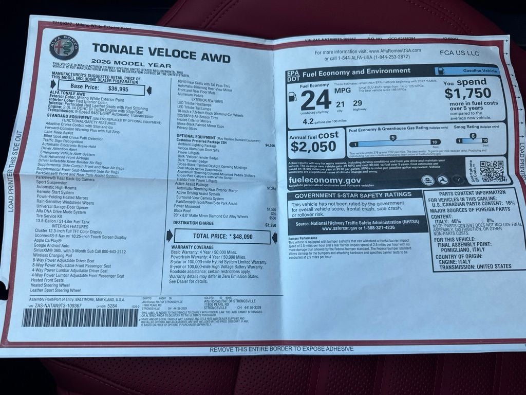 2026 Alfa Romeo Tonale Sprint AWD