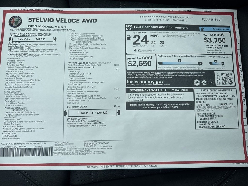 2025 Alfa Romeo Stelvio Veloce AWD