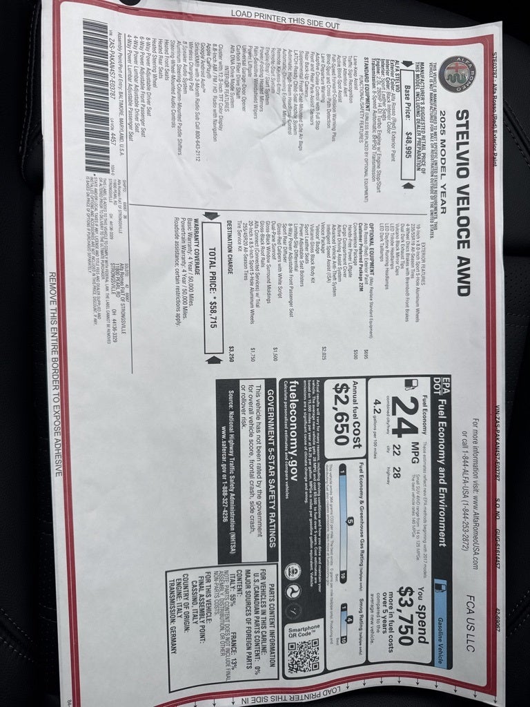 2025 Alfa Romeo Stelvio Veloce AWD