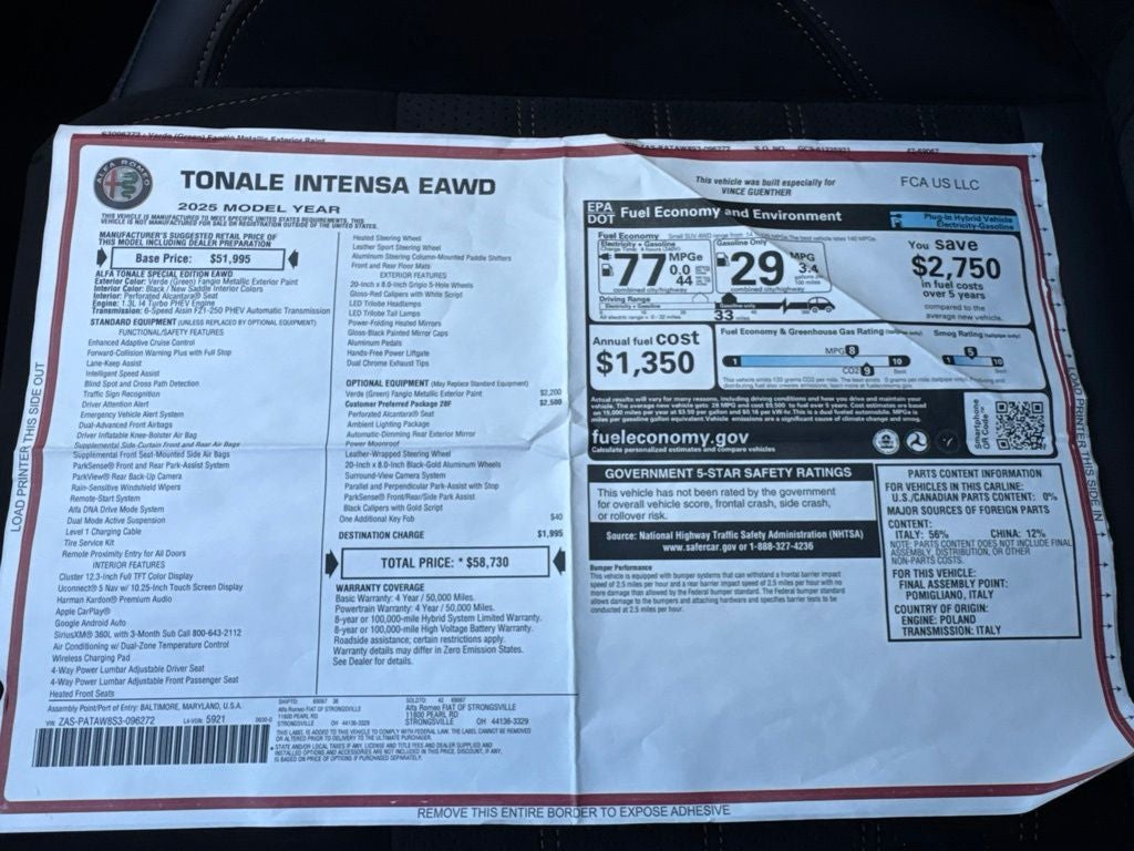 2025 Alfa Romeo Tonale Intensa PHEV AWD